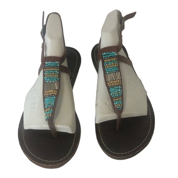 ROXY T-Strap  Sandals Women's Size US7/7.5 Brown Multicolor Beading Leather - Picture 1 of 11